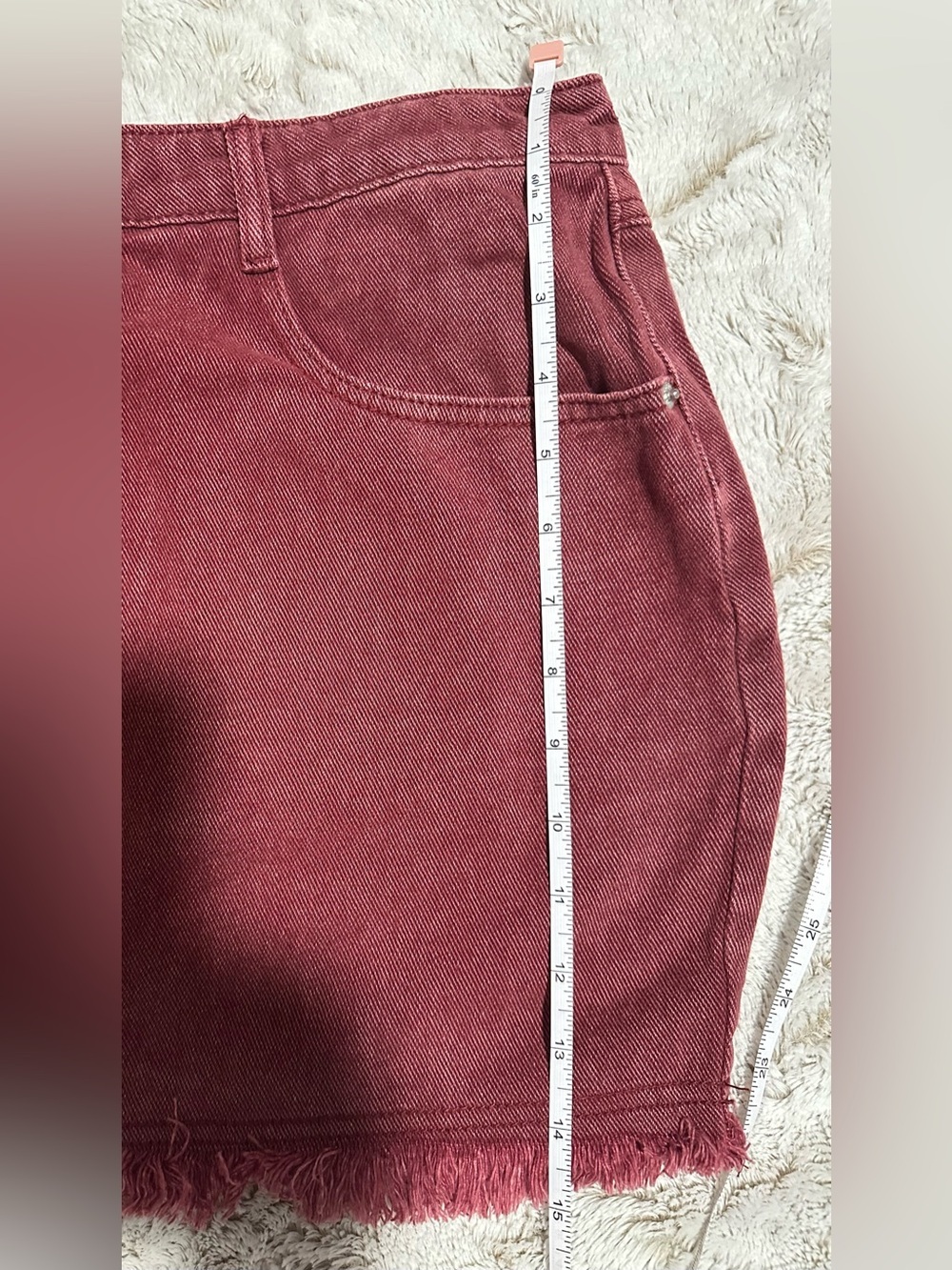 Prettylittlething Washed Oxblood Raw Frayed Hem Denim Mini Skirt Size 10 - Picture 7 of 14